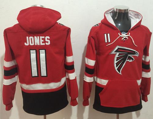 Nike Falcons #11 Julio Jones Red/Black Name & Number Pullover NFL Hoodie - Click Image to Close
